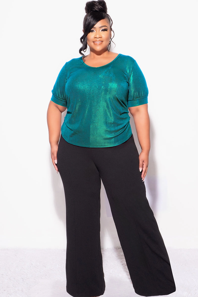 Final Sale Plus Size Blouse in Metallic Hunter Green HighDensity Weave
