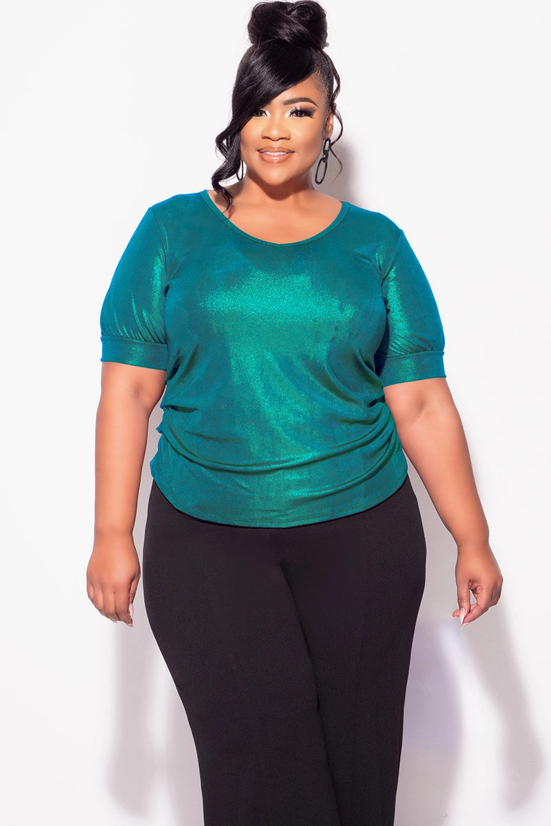 Final Sale Plus Size Blouse in Metallic Hunter Green men's clothing Daily Trend