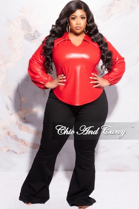 QuickDryTech Final Sale Plus Size Collar Faux Leather Top in Red
