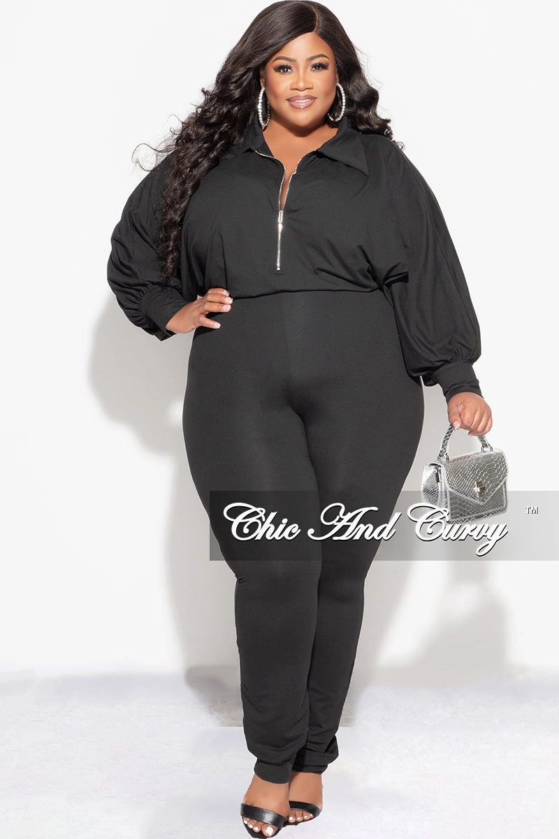 Weather Ready Final Sale Plus Size Collar Zip Up Jumpsuit in Black