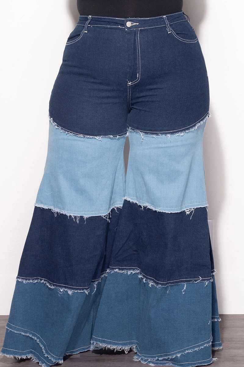 Light Shape Final Sale Plus Size Color Block Jeans in Light Denim and Dark Denim
