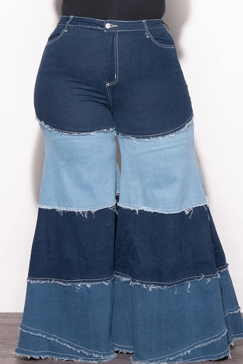 Chic Design Wear Final Sale Plus Size Color Block Jeans in Light Denim and Dark Denim