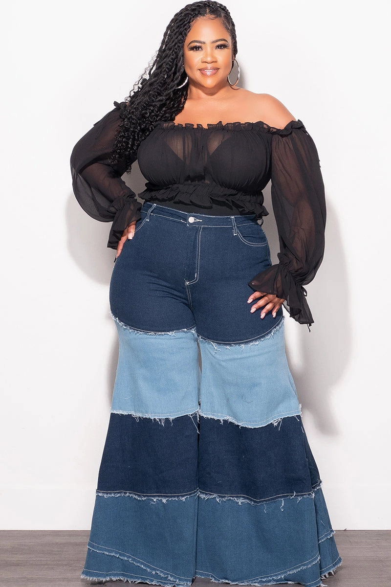 Sporty Vibe Final Sale Plus Size Color Block Jeans in Light Denim and Dark Denim