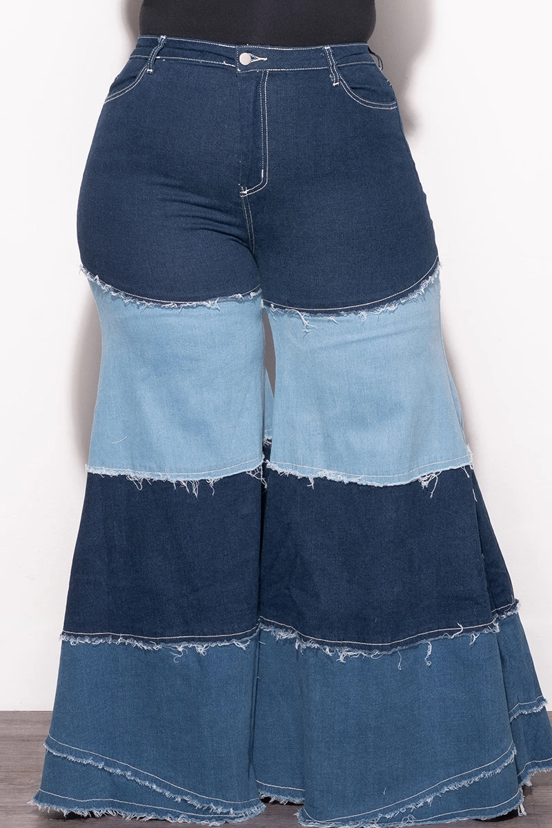 Final Sale Plus Size Color Block Jeans in Light Denim and Dark Denim All Day Comfort