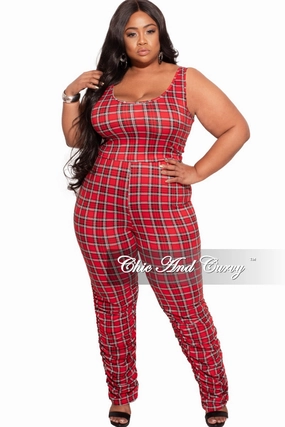 Final Sale Plus Size Crop Top with Ruched Pants Set Solid shade
