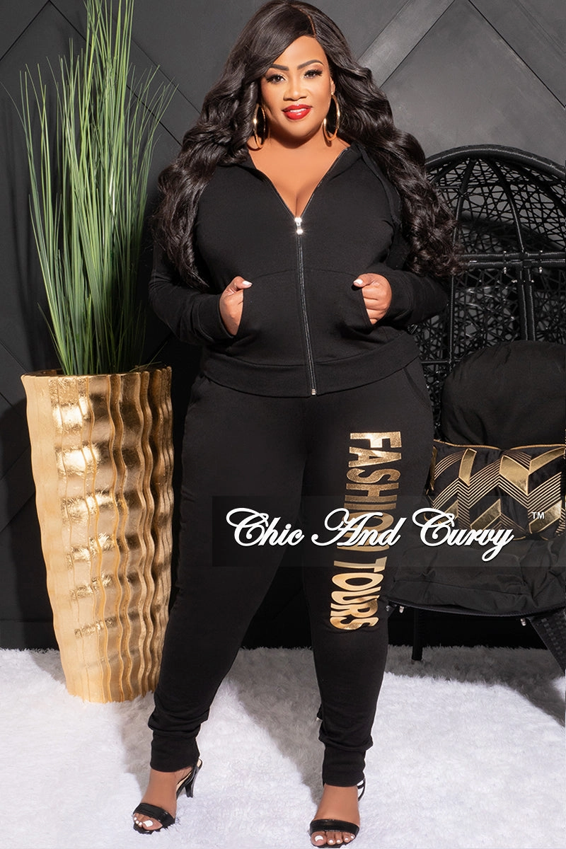 LightweightConstruction Final Sale Plus Size Fashion Tours Hooded Jogging Set in Black