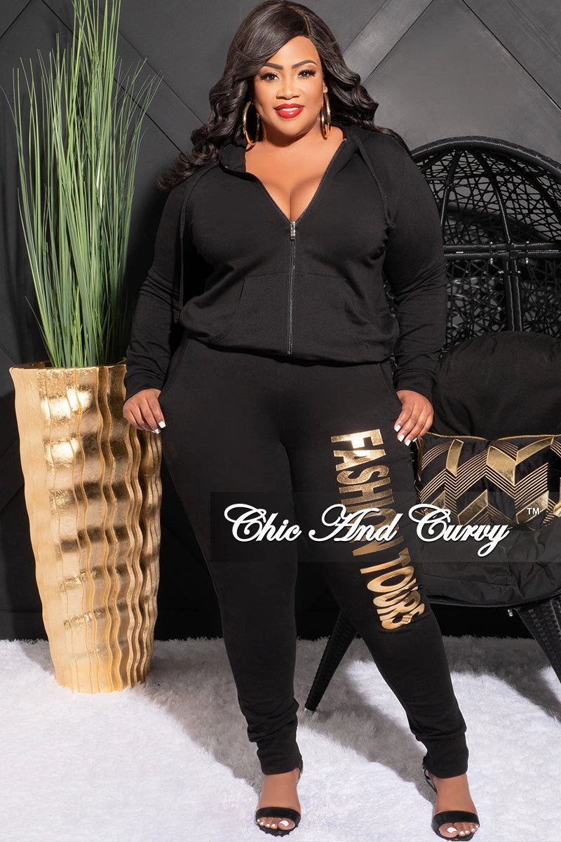 Final Sale Plus Size Fashion Tours Hooded Jogging Set in Black Timeless Design