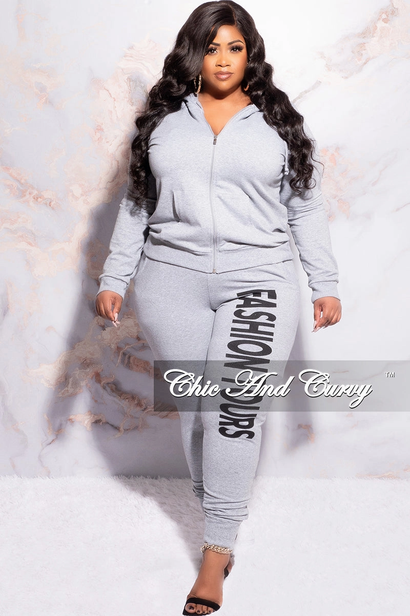 Fashionable Waist Breathable Weave Fabric Final Sale Plus Size Fashion Tours Hooded Jogging Set in Grey