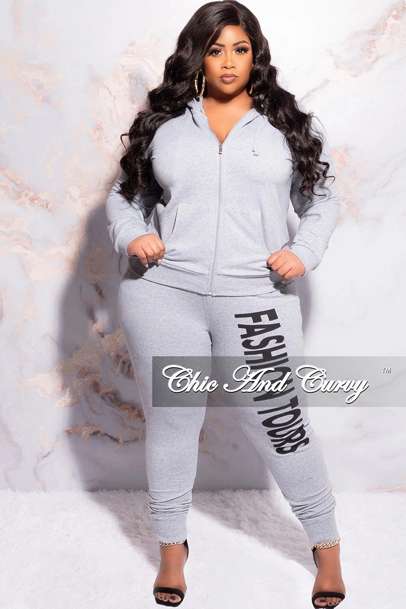 Sleek Design Casual Wear Final Sale Plus Size Fashion Tours Hooded Jogging Set in Grey