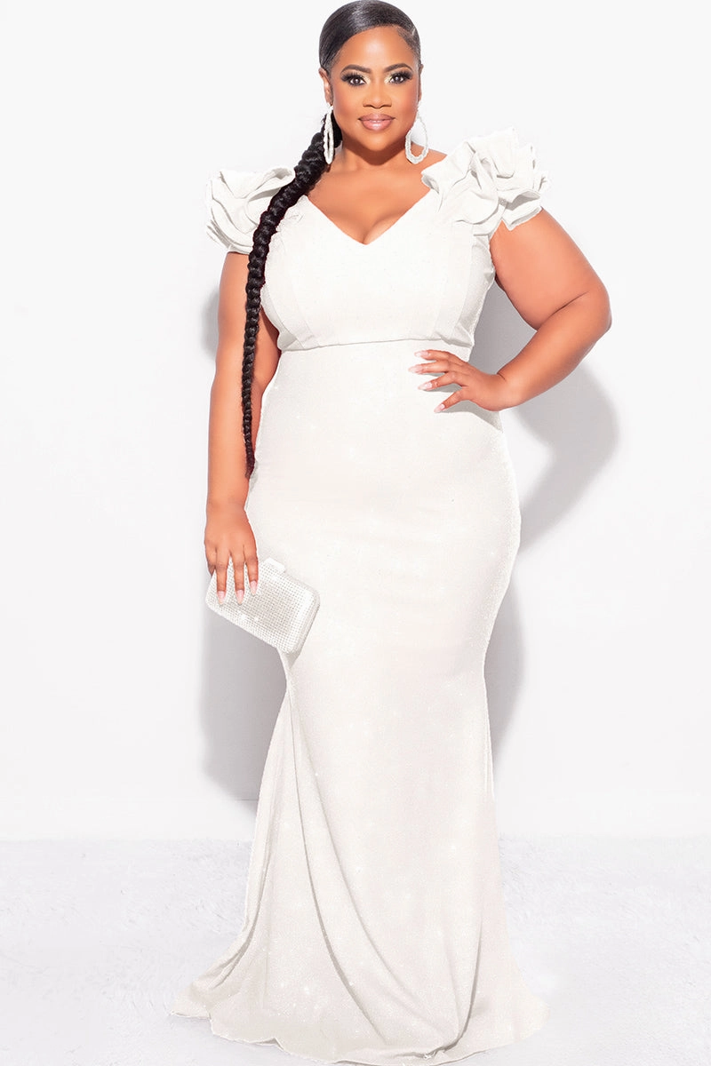 Final Sale Plus Size Gown with Layered Sleeves in Ivory (Non-Glitter Fabric) Sporty Comfort Fit