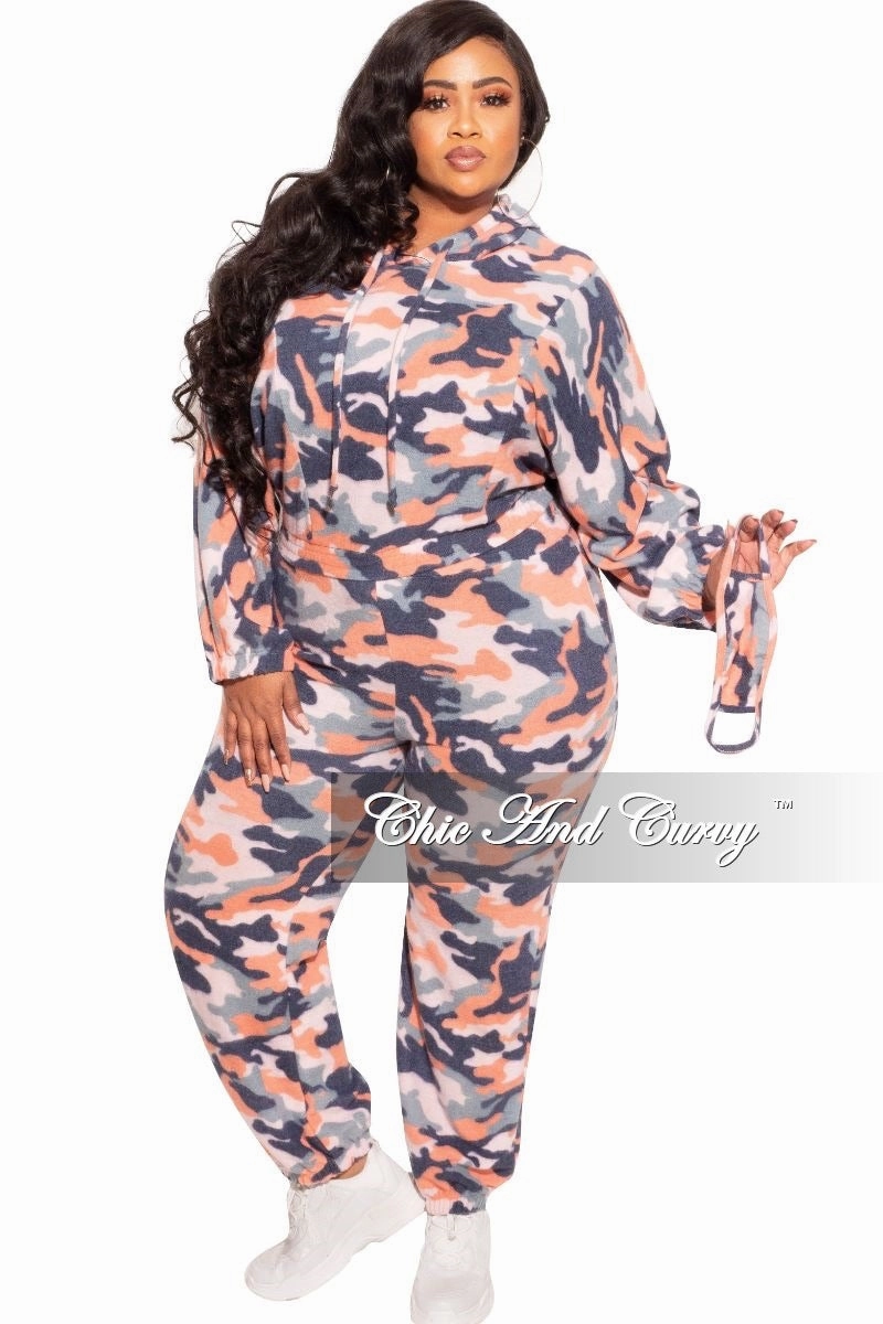 Final Sale Plus Size Jogger Set in Orange Camo Print Cozy and Relaxed Relax Fit Design