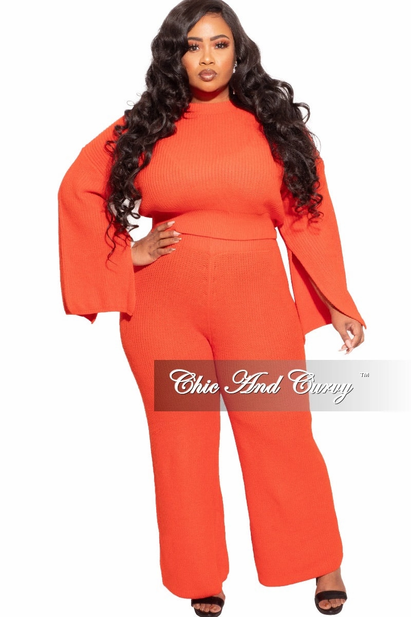 Final Sale Plus Size Knit 2-piece Set in Orange MultiPocket