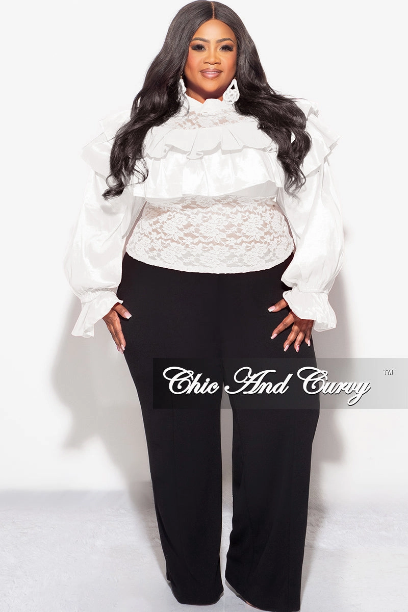 Final Sale Plus Size Lace Ruffle Blouse in White Modern Layering