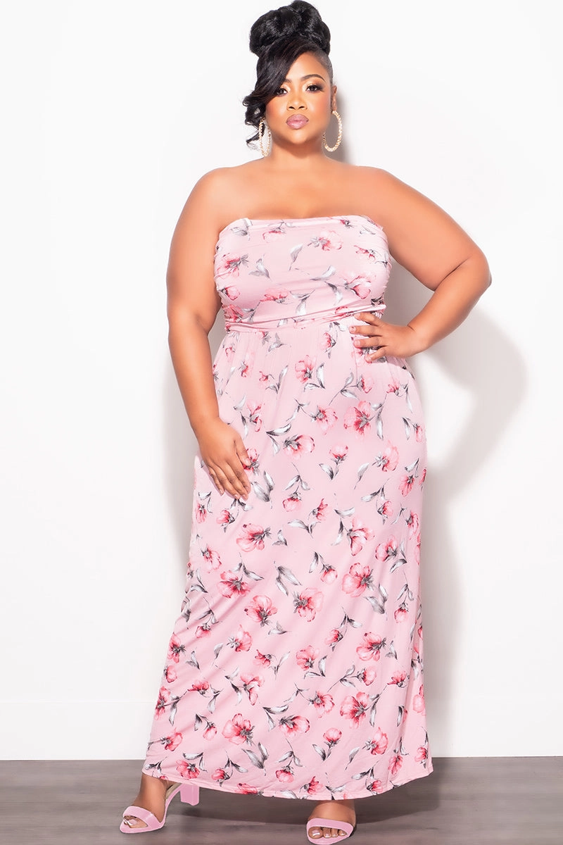 Core Fit Comfy Fit Final Sale Plus Size Long Tube Dress in Pink Floral Print