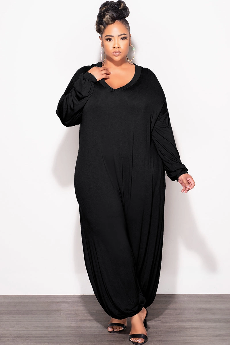 Final Sale Plus Size Loose Fit Jumpsuit in Black Relaxed Comfort Look Easy Motion