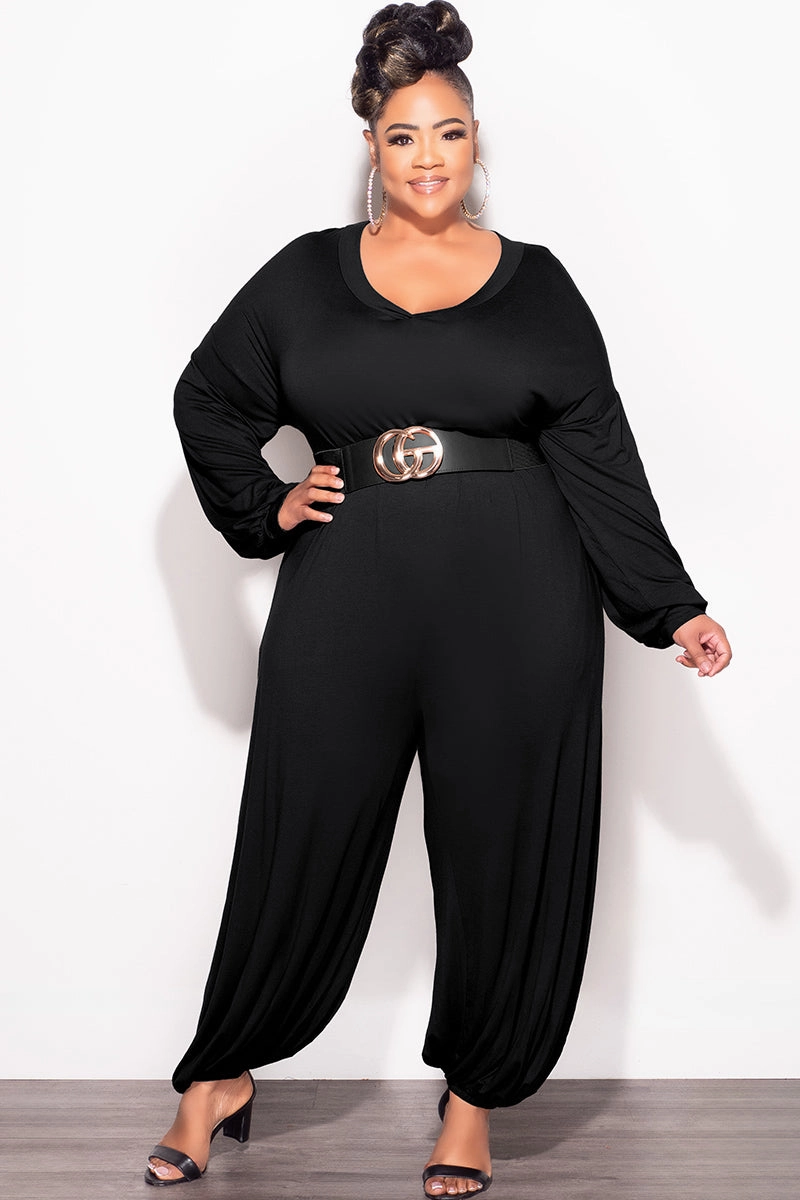 Final Sale Plus Size Loose Fit Jumpsuit in Black Freedom Move