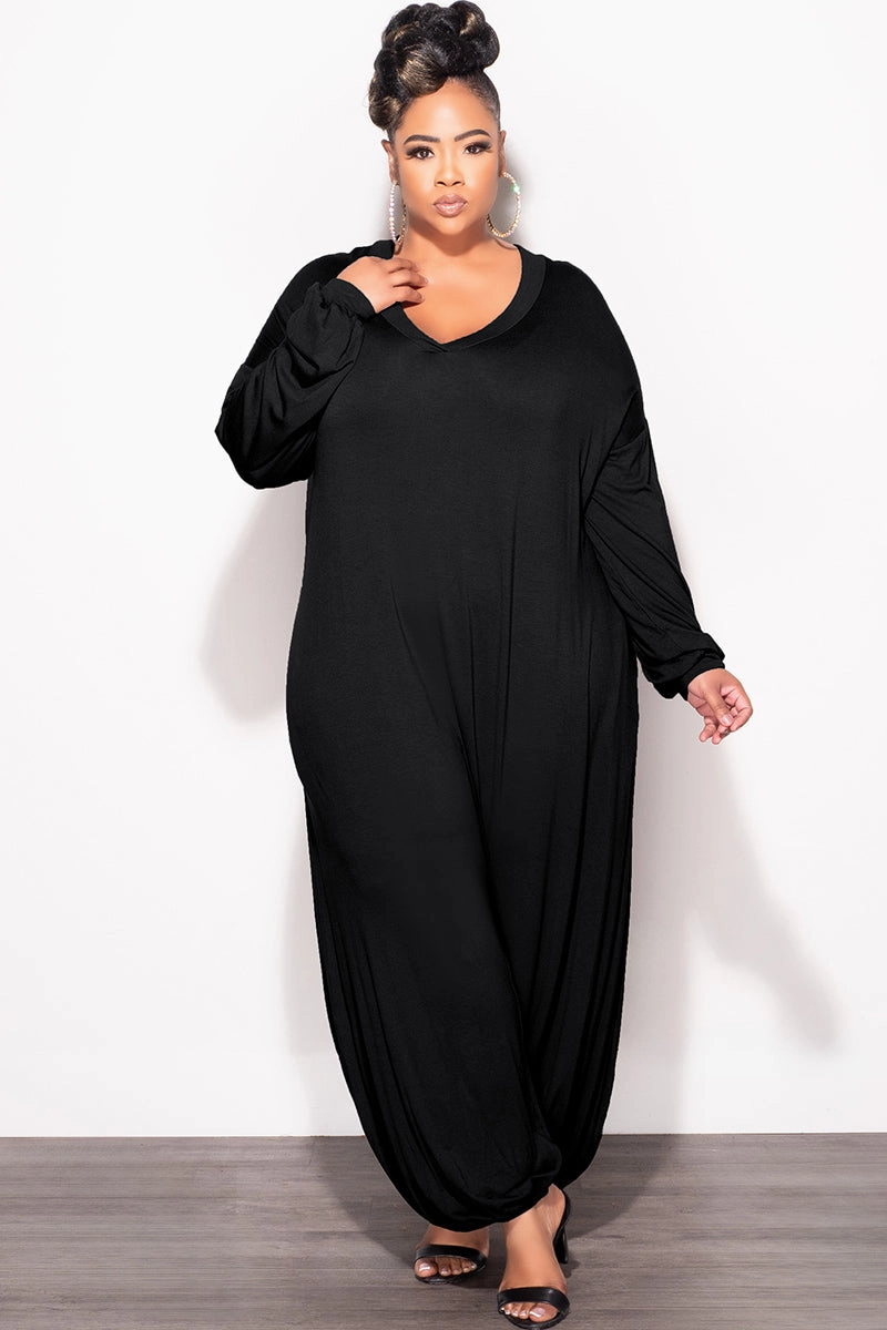 Athletic Flex Wear Final Sale Plus Size Loose Fit Jumpsuit in Black