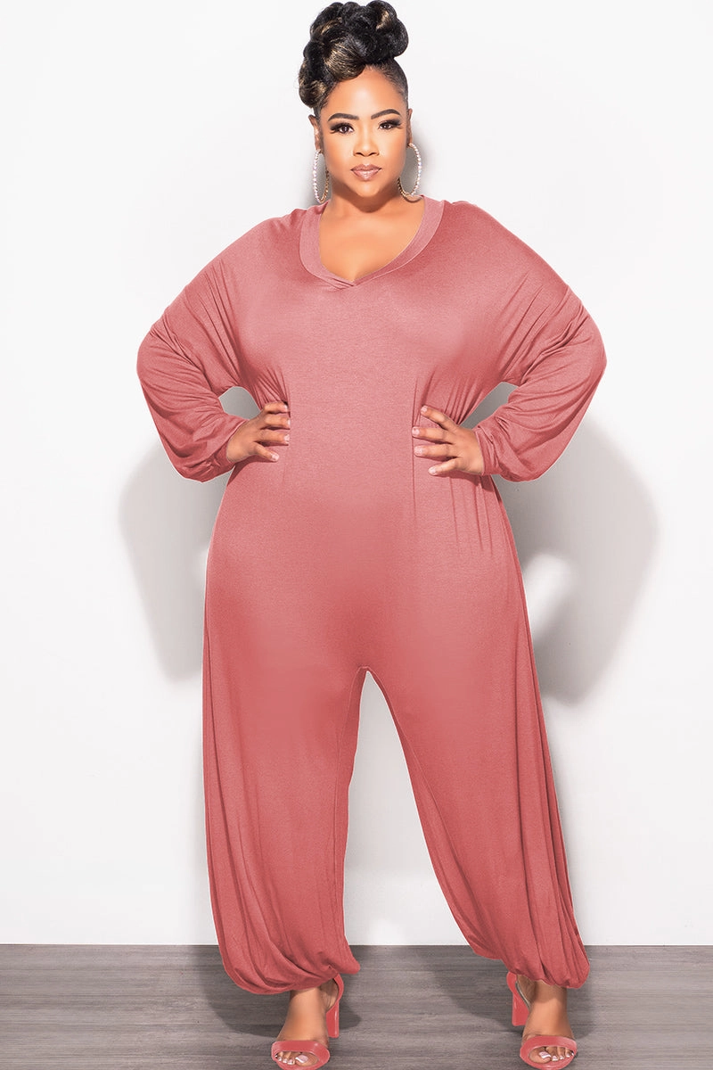 Final Sale Plus Size Loose Fit Jumpsuit in Pink Mauve Minimal Design