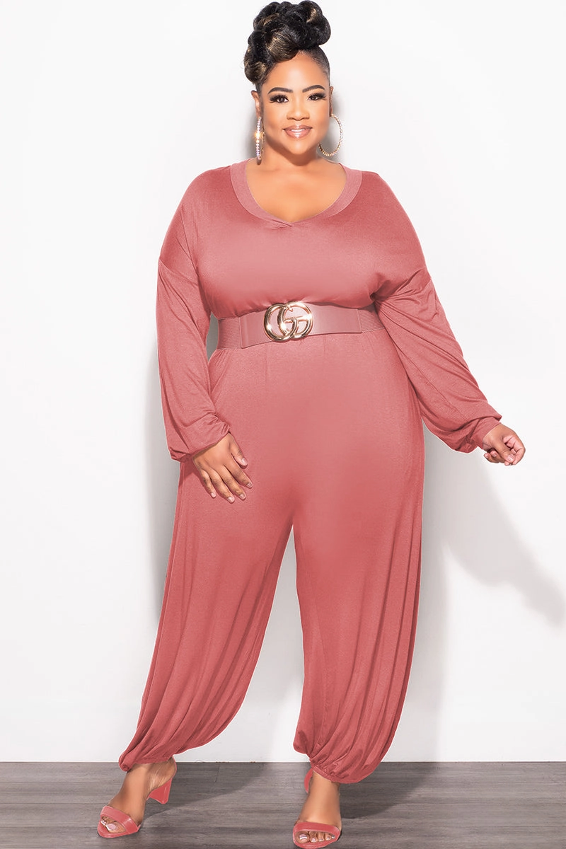 Lightweight Fit Cool Weather Final Sale Plus Size Loose Fit Jumpsuit in Pink Mauve