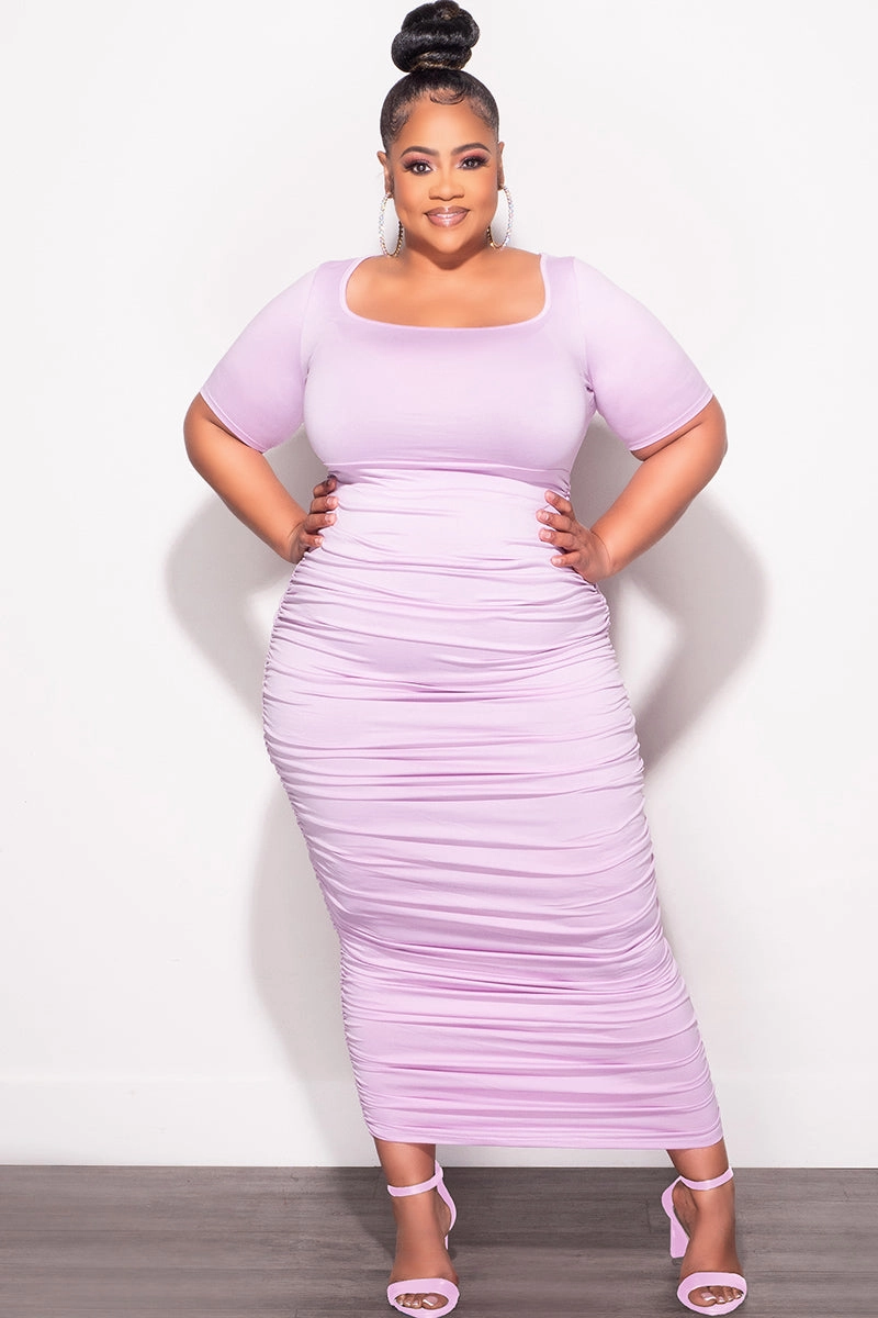 Minimal Comfort Water resistant coating Final Sale Plus Size Maxi Dress with Ruching in Purple Lavender