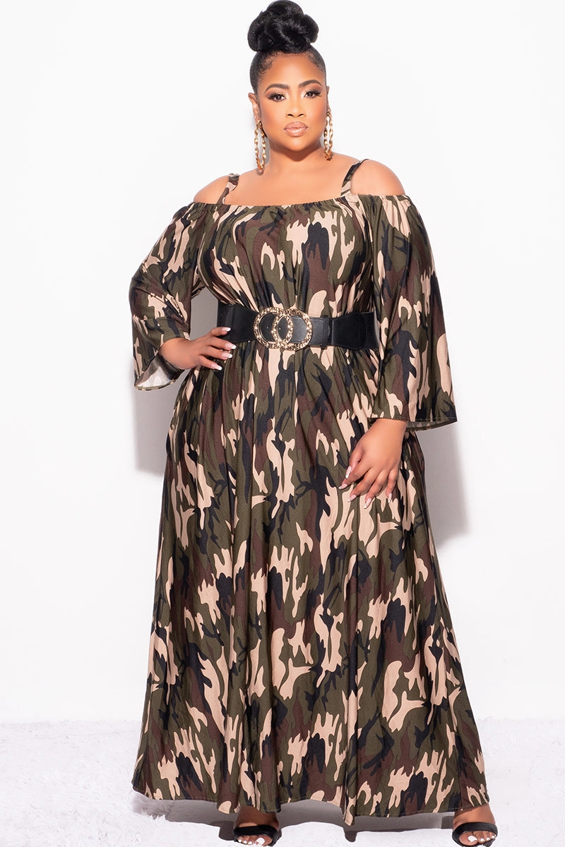 Final Sale Plus Size Maxi Dress with Shoulder Straps in Camouflage Comfort Fit