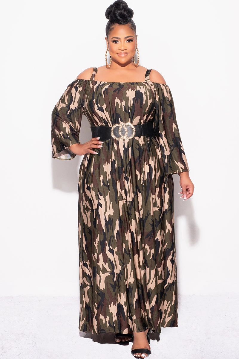 Final Sale Plus Size Maxi Dress with Shoulder Straps in Camouflage Rubberized grip Layered Wear