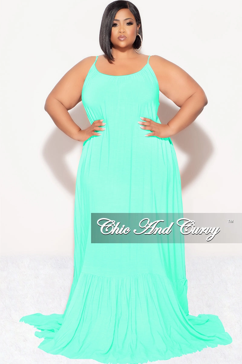 Ultra Soft Blend Final Sale Plus Size Maxi Dress with Spaghetti Straps in Mint
