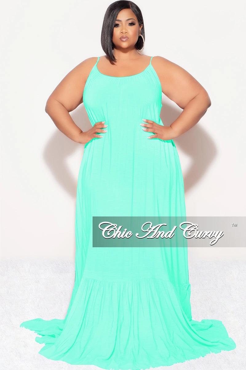Perfect Fit Wear WrinkleFreeFinish Final Sale Plus Size Maxi Dress with Spaghetti Straps in Mint
