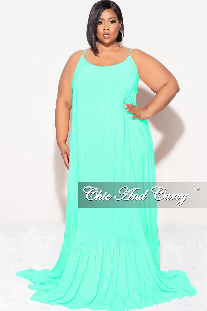 Final Sale Plus Size Maxi Dress with Spaghetti Straps in Mint Polyester fabric Anti Pilling Surface