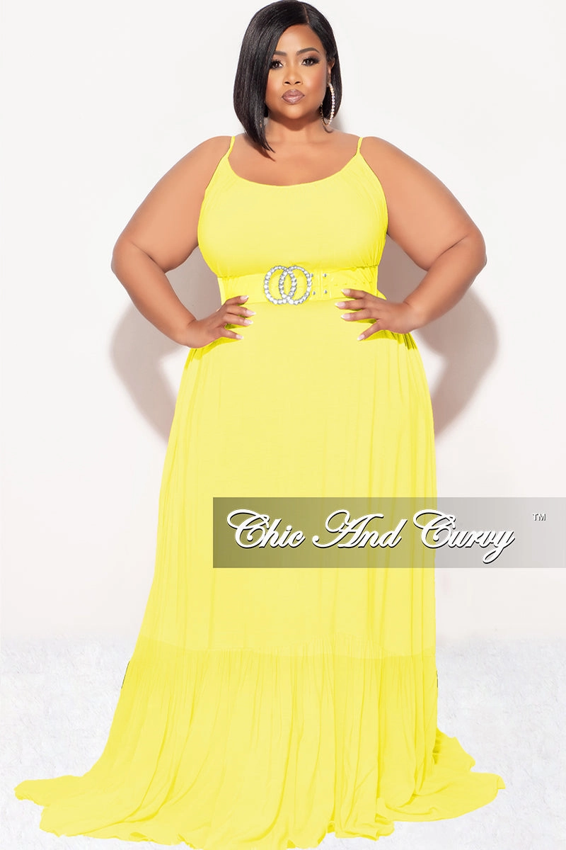 Breath Friendly windproof Final Sale Plus Size Maxi Dress with Spaghetti Straps in Yellow
