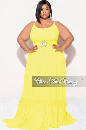 Breath Friendly windproof Final Sale Plus Size Maxi Dress with Spaghetti Straps in Yellow