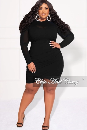 Final Sale Plus Size Mesh Top BodyCon Dress in Black AntiStatic Weave