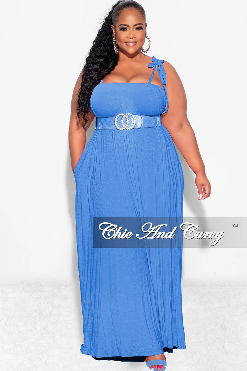 Soft and Light Final Sale Plus Size Oversized Jumpsuit with Self Tie Straps in Blue