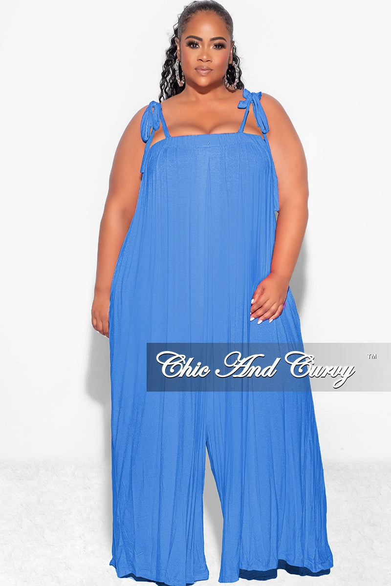 Final Sale Plus Size Oversized Jumpsuit with Self Tie Straps in Blue Active Design Wear