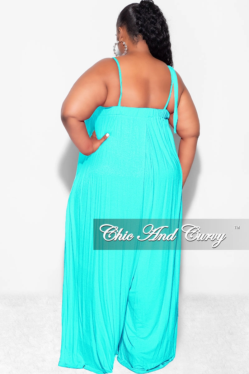 Final Sale Plus Size Oversized Jumpsuit with Self Tie Straps in Dark Mint Comfortable Layering