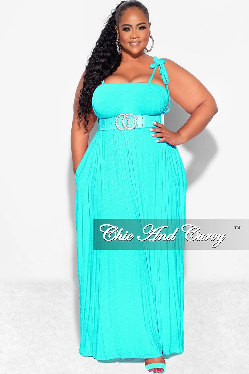 MachineWashableFabric Final Sale Plus Size Oversized Jumpsuit with Self Tie Straps in Dark Mint