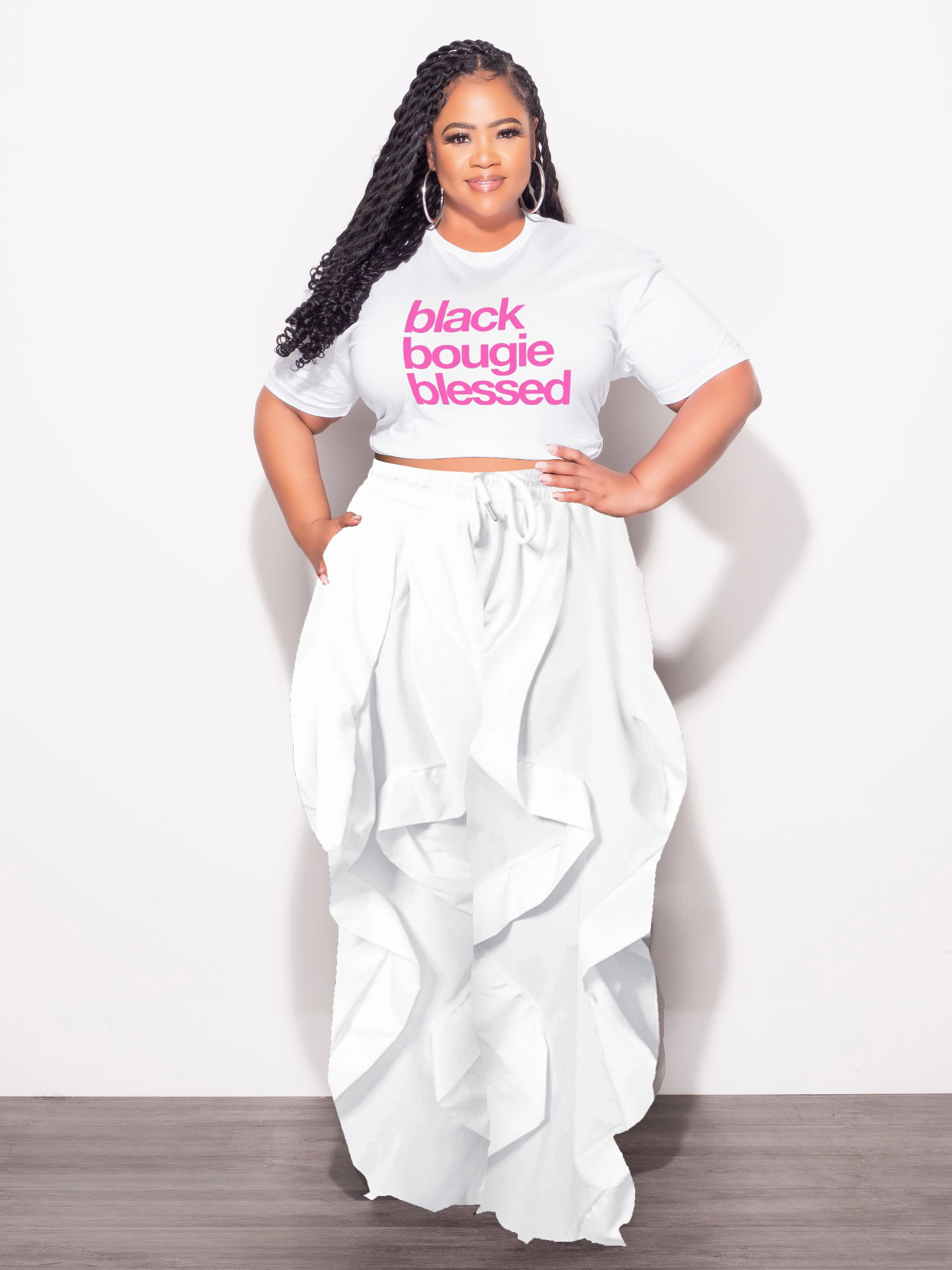 Smart Layering Final Sale Plus Size Oversized Unisex Fit White Black, Bougie & Blessed T-Shirt