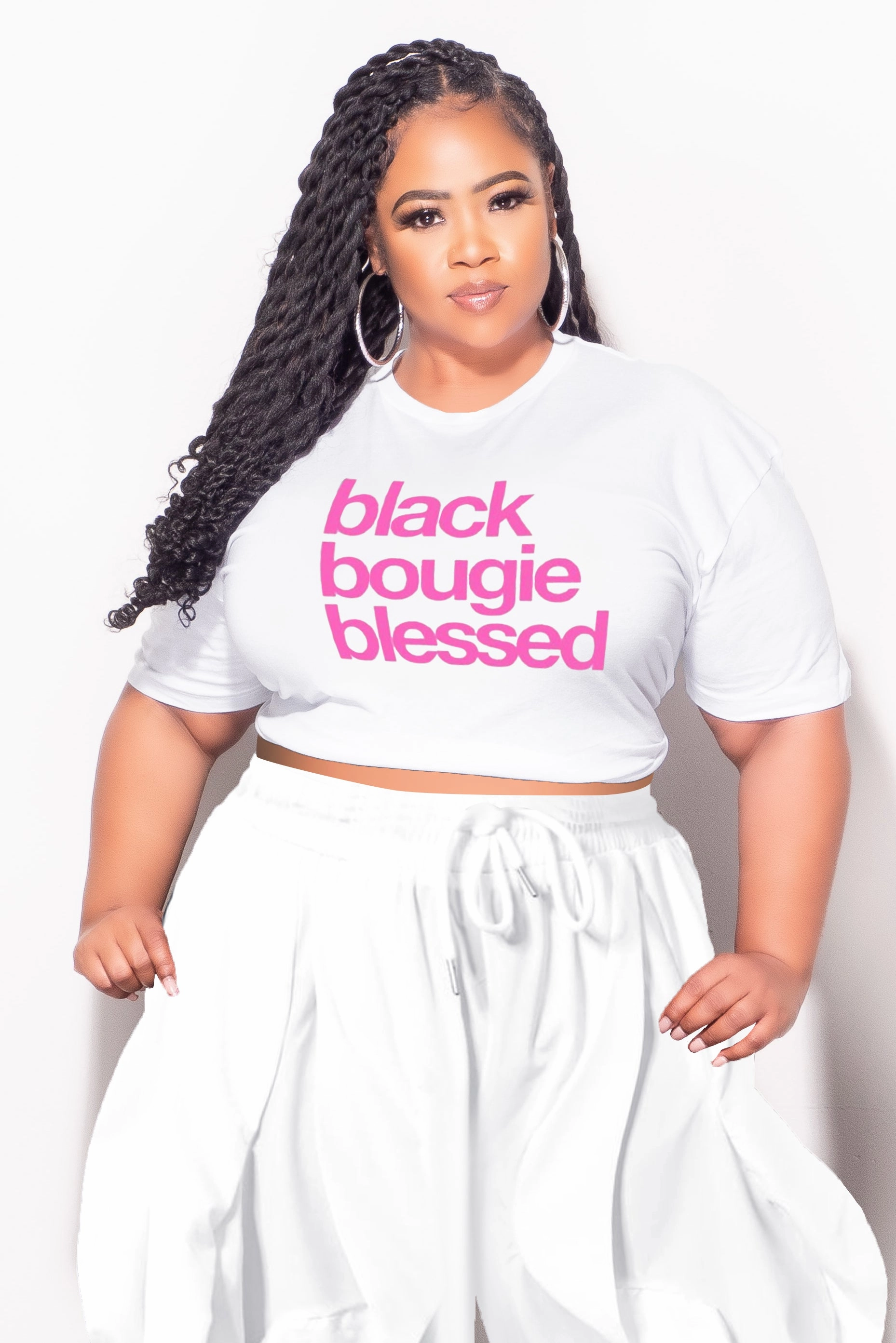 Easy Travel Day Ready Final Sale Plus Size Oversized Unisex Fit White Black, Bougie & Blessed T-Shirt
