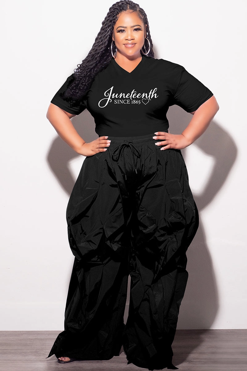 Final Sale Plus Size Oversized Unisex V-Neck Black T-Shirt Juneteenth since 1865 Urban appeal