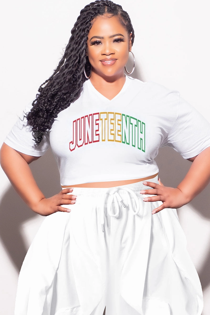 Final Sale Plus Size Oversized Unisex V-Neck White T-Shirt Juneteenth Easy Care Fabric Finish Comfy Vibes