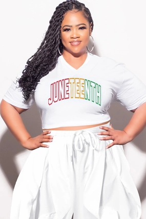 Final Sale Plus Size Oversized Unisex V-Neck White T-Shirt Juneteenth Easy Care Fabric Finish Comfy Vibes