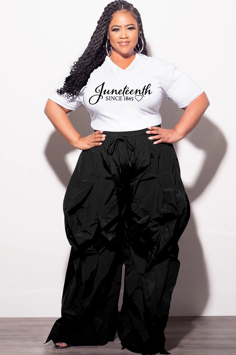 Quick Release Closure Final Sale Plus Size Oversized Unisex V-Neck White T-Shirt Juneteenth since 1865