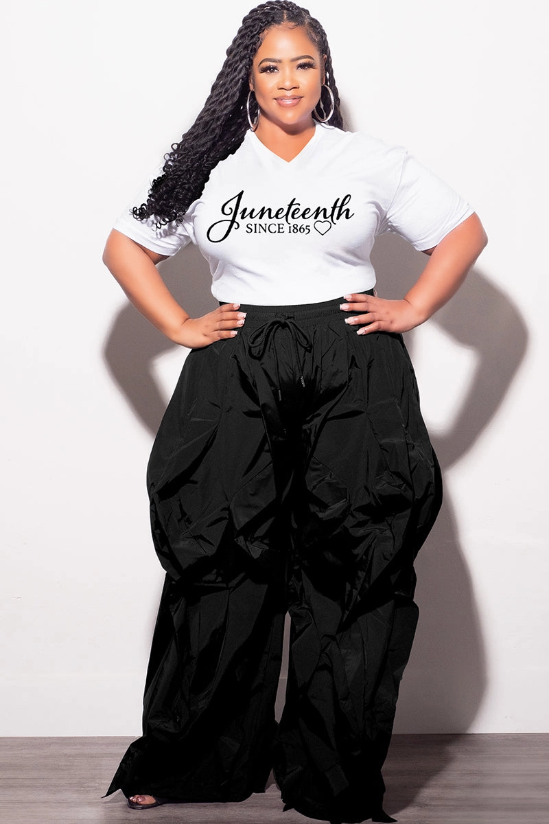 Final Sale Plus Size Oversized Unisex V-Neck White T-Shirt Juneteenth since 1865 WaterRepellentCoating