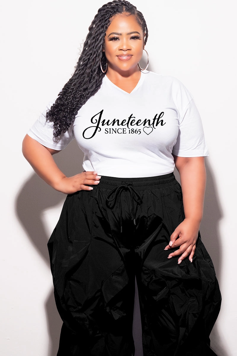Soft Fabric Easy Care Final Sale Plus Size Oversized Unisex V-Neck White T-Shirt Juneteenth since 1865