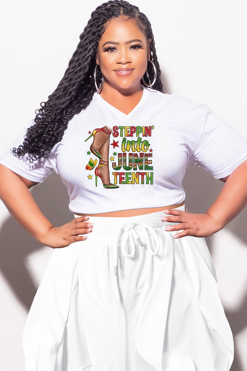 Classic Comfort Final Sale Plus Size Oversized Unisex V-Neck White T-Shirt Steppin Into Juneteenth