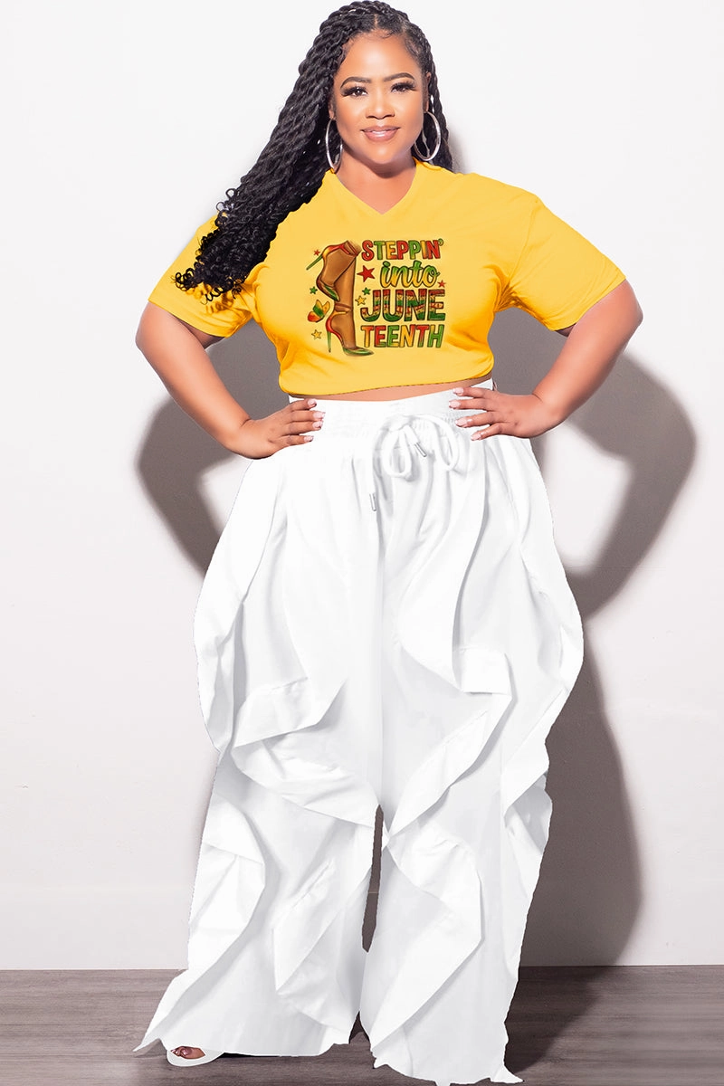 Final Sale Plus Size Oversized Unisex V-Neck Yellow Squash T-Shirt Steppin Into Juneteenth Breathable mesh design AbrasionResistant