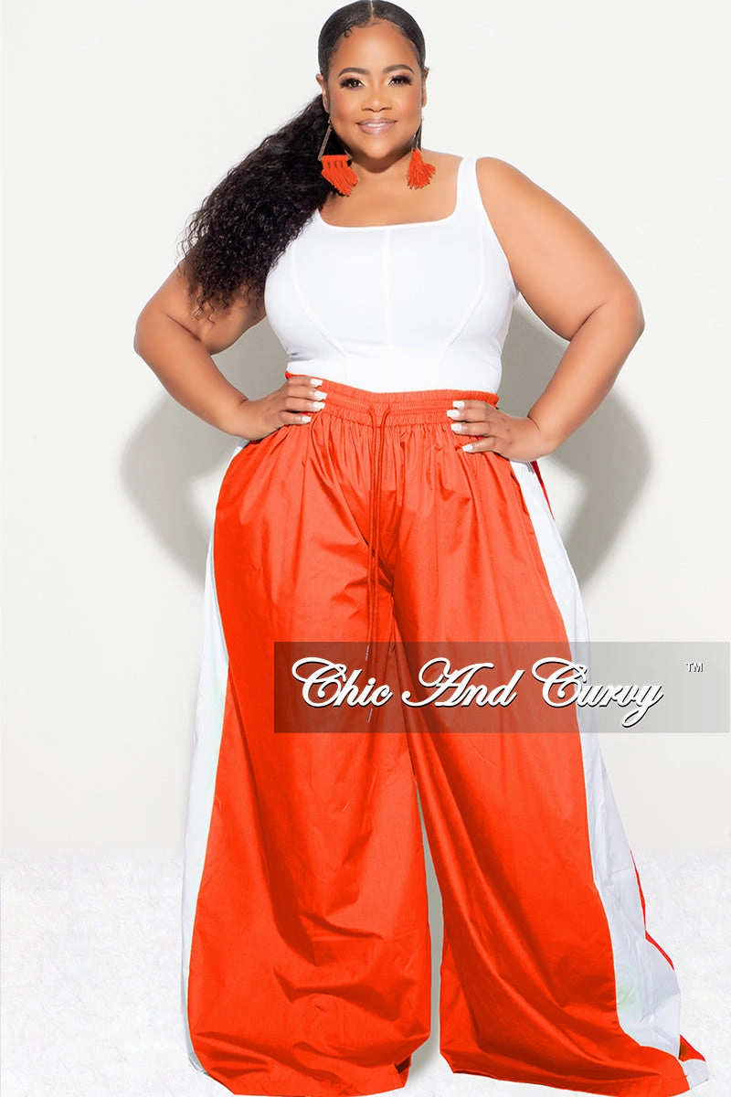 Performance Support Final Sale Plus Size Oversized Varsity Windbreaker Striped Wide Leg Pants in Orange and White