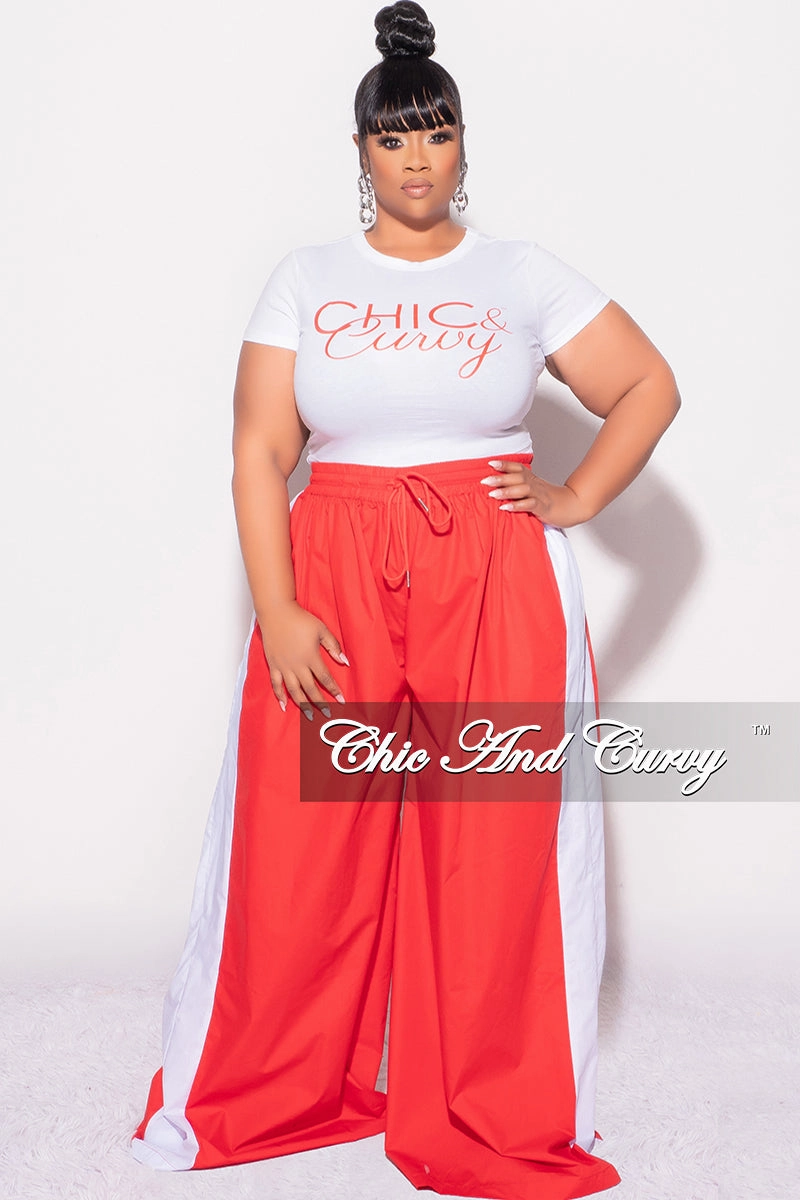 Final Sale Plus Size Oversized Varsity Windbreaker Striped Wide Leg Pants in Red and White QuickDryTech