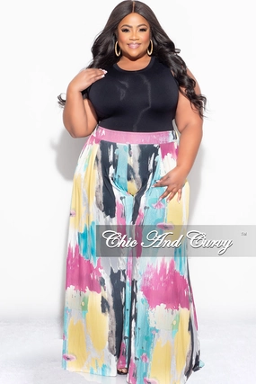 Final Sale Plus Size Palazzo Pants in Basquiat Print Moisture Lock Technology