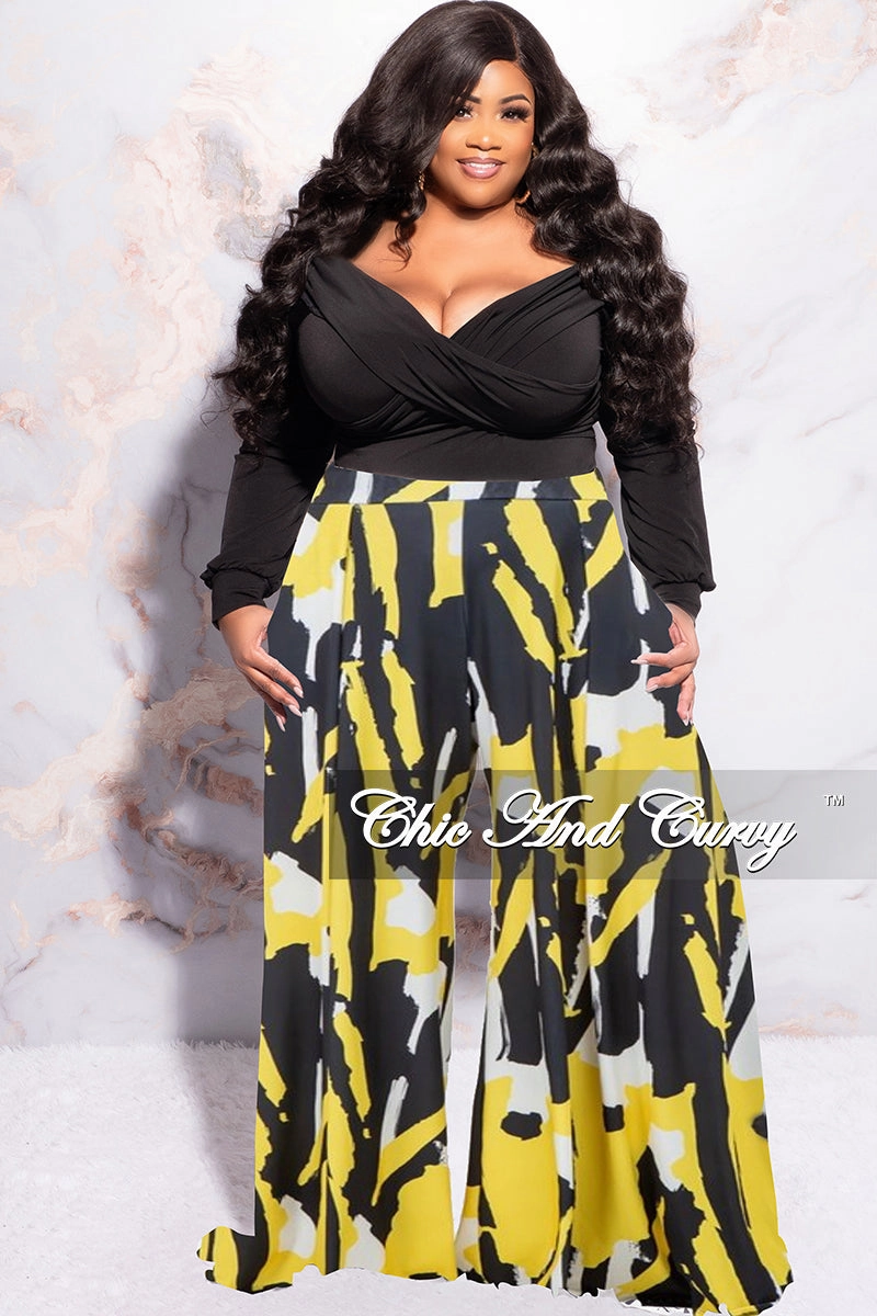 Comfortable Waistband Daily Comfort Fit Final Sale Plus Size Palazzo Pants in Yellow Black and White